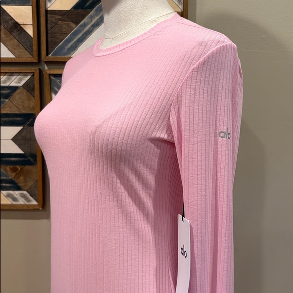 ALO Yoga Ribbed Sea Coast Long Sleeve Dress in Sweet Pink size Small NWT - Picture 5 of 9